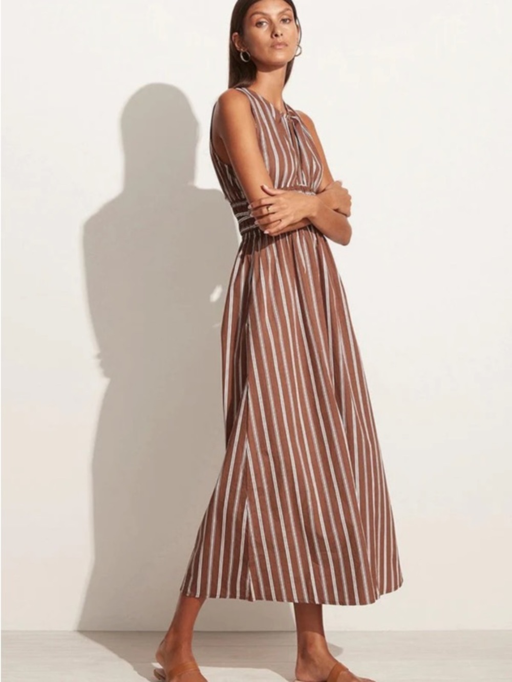 Anthropologie Faithfull The Brand Maya Stripe Cinnamon Keyhole Back Midi Dress - Picture 5 of 14